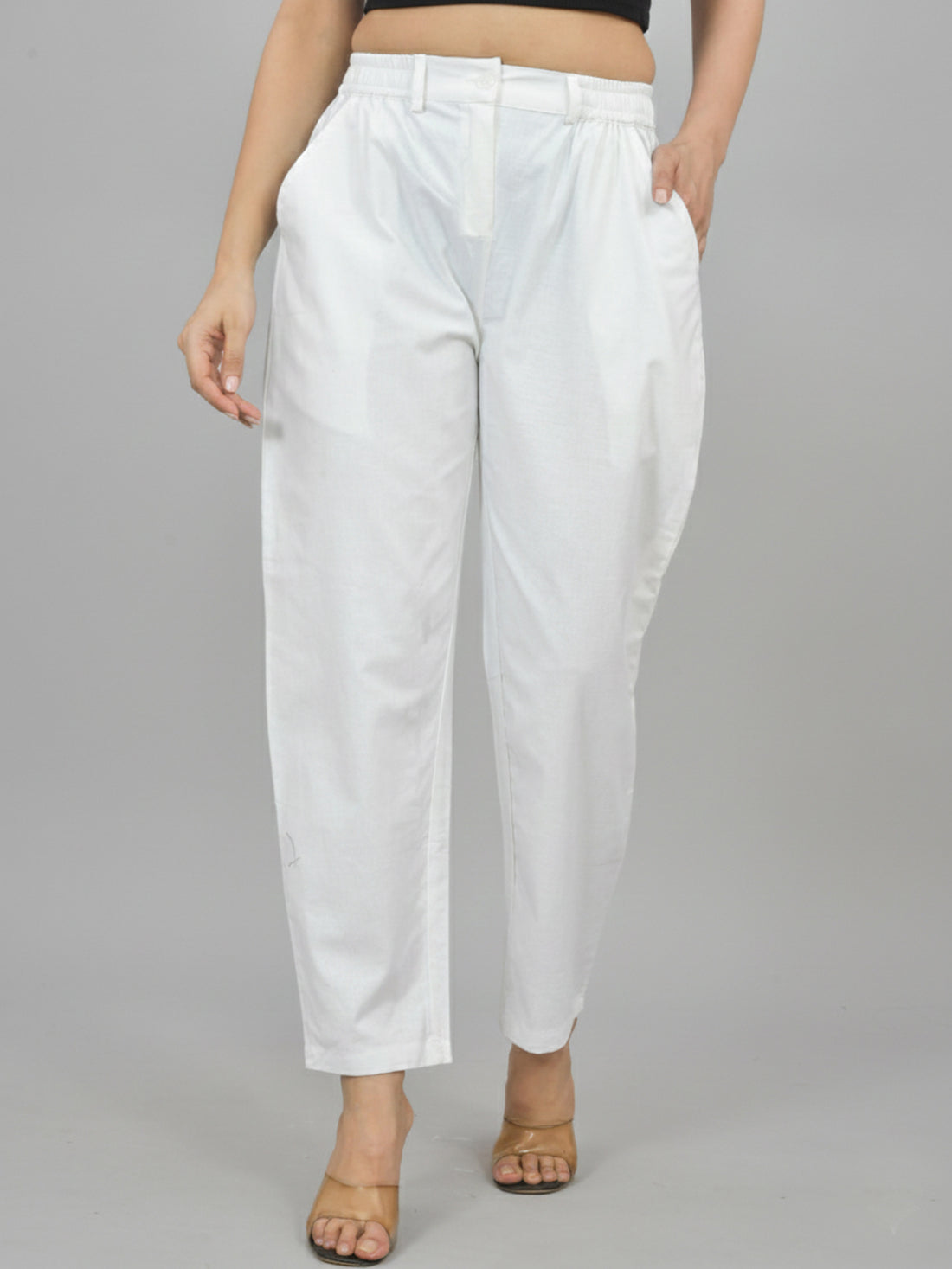 Bundle of 2 White & Wine Cotton Pants With Zip Closure