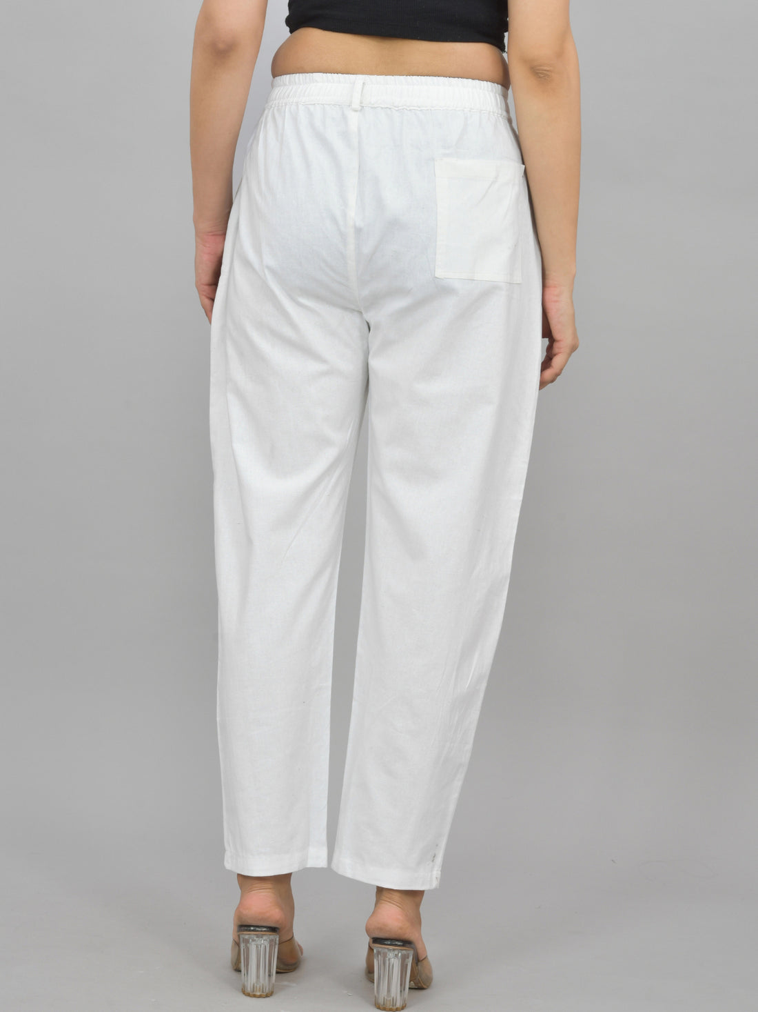 Everyday White Cotton Pants With Zip Closure