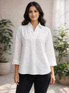 White Airy Linen Pleated Cotton Top