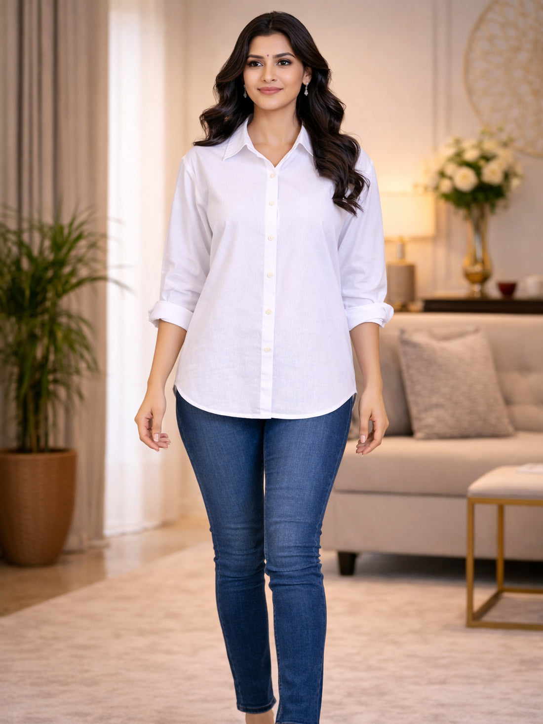 White Loose-Fit Over Size Cotton Shirt