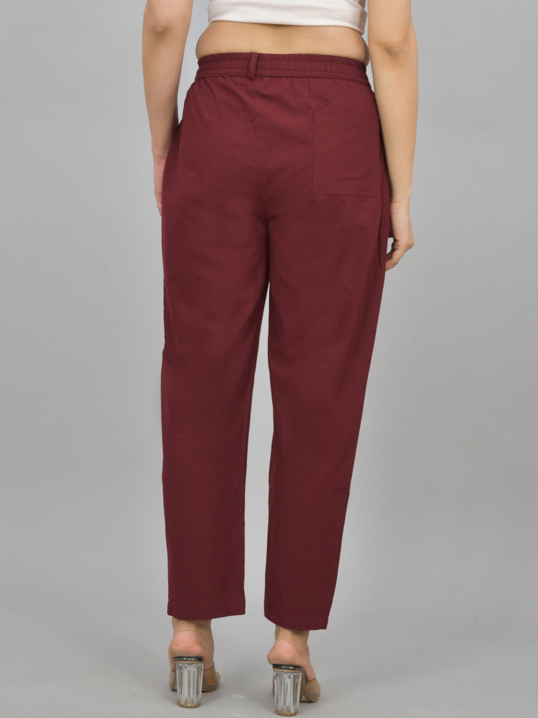 Everyday Wine Cotton Pants With Zip Closure