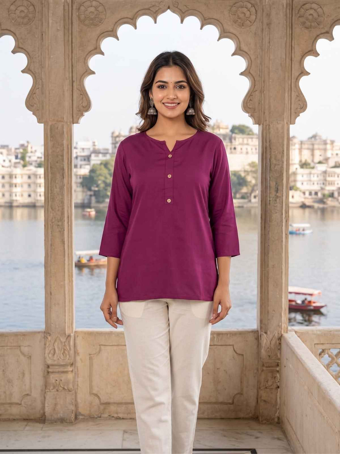 Women Wine Rayon Short Kurti