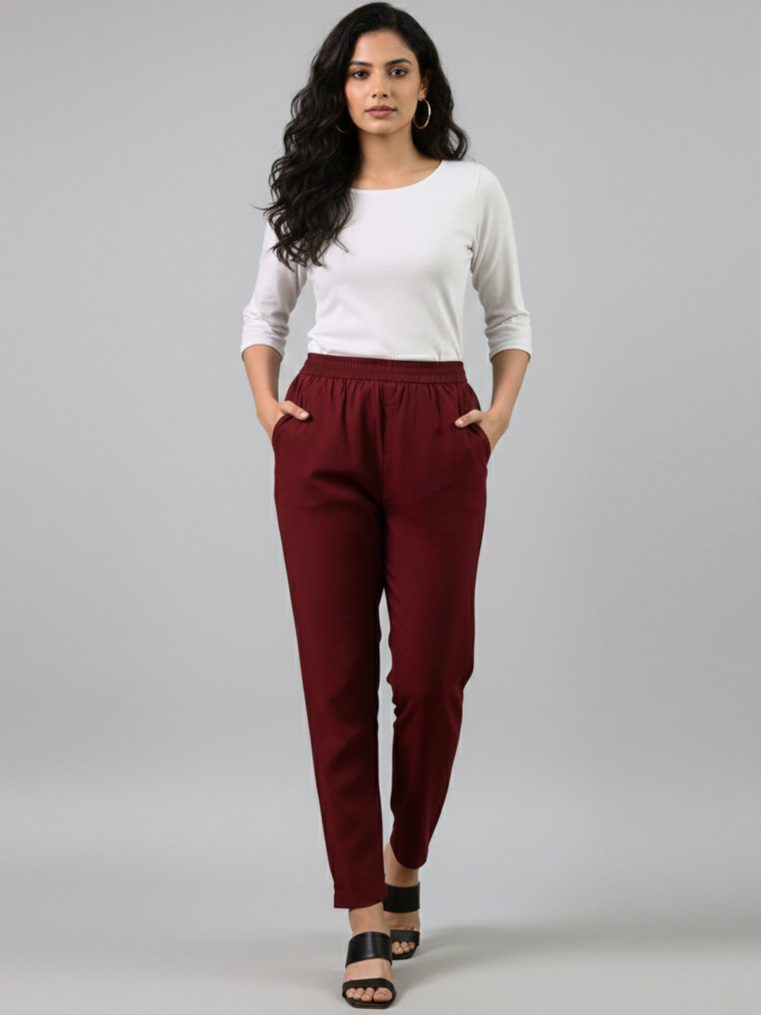 Bundle of 2 NavyBlue & Wine Everyday Cotton Round Elastic Trousers