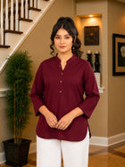 Wine Cotton Comfort Tops