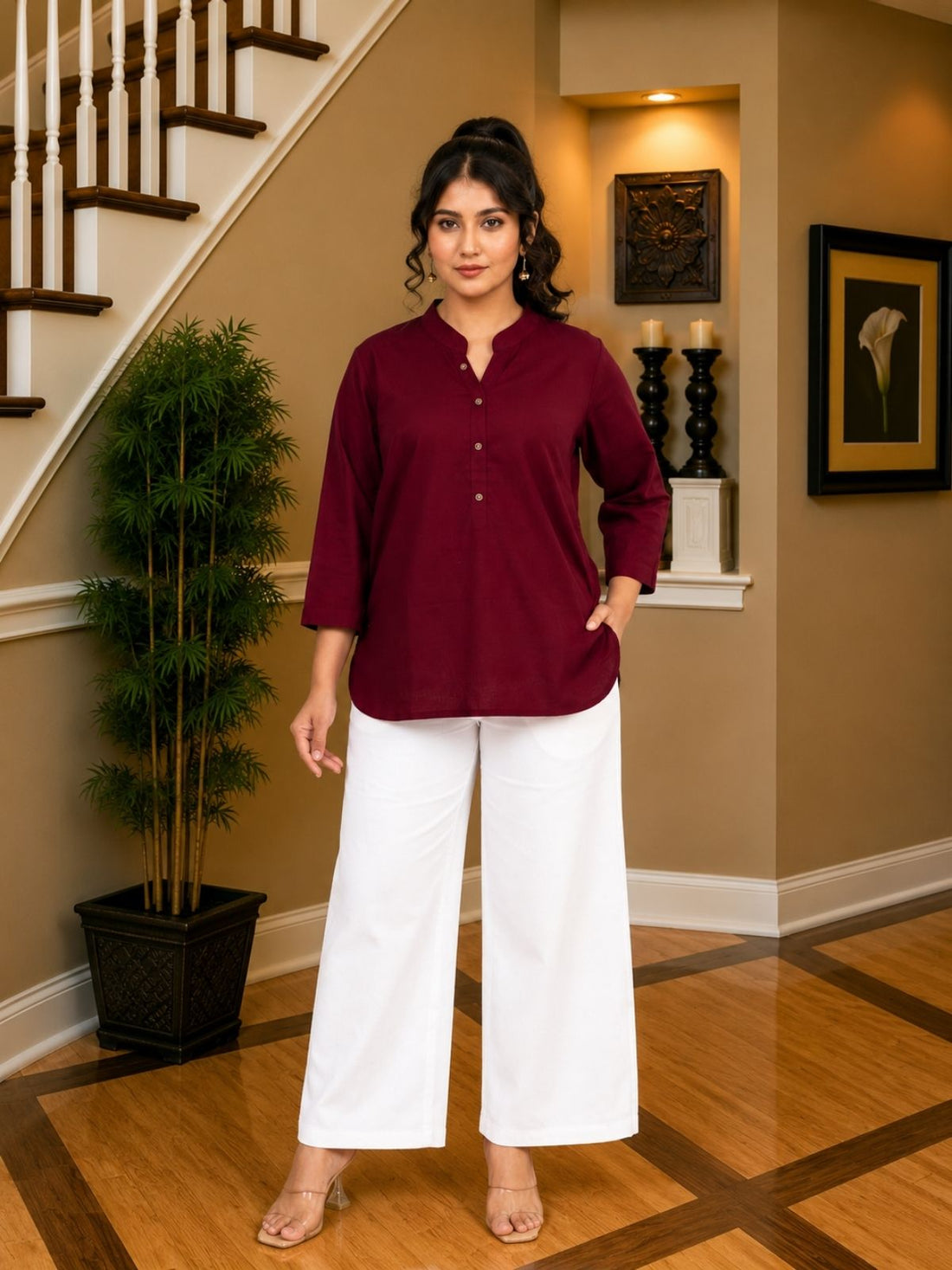 Wine Cotton Comfort Tops