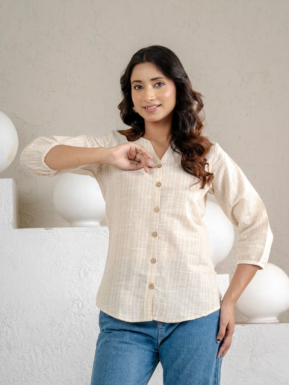 Dark Brown & Light Grey Striped Cotton Casual Shirts Combo
