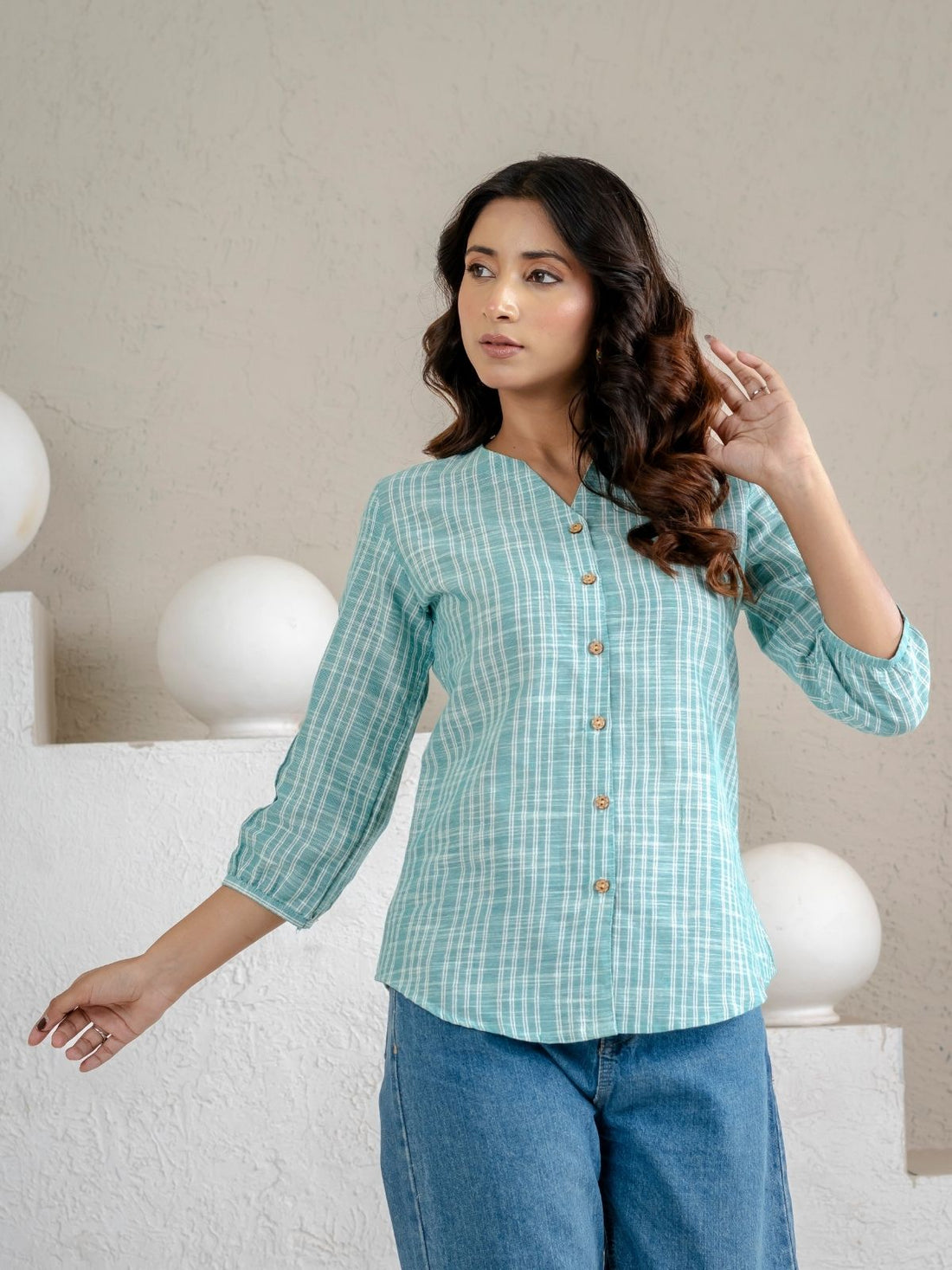 Dark Green & Light Grey Striped Cotton Casual Shirts Combo