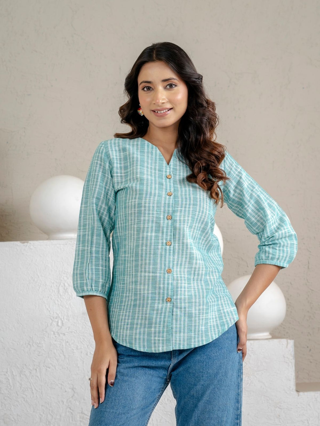 Dark Green & Light Brown Striped Cotton Casual Shirts Combo