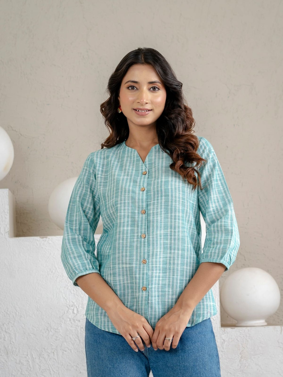 Dark Green & Light Green Striped Cotton Casual Shirts Combo
