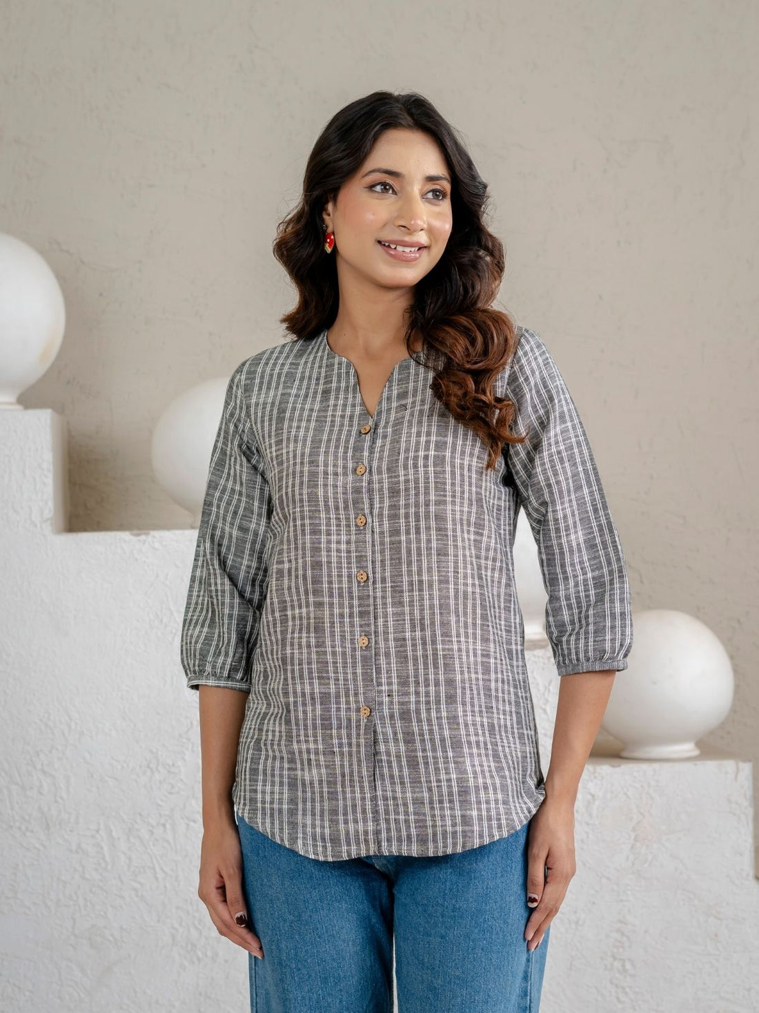 Dark Grey & Light Pink Striped Cotton Casual Shirts Combo