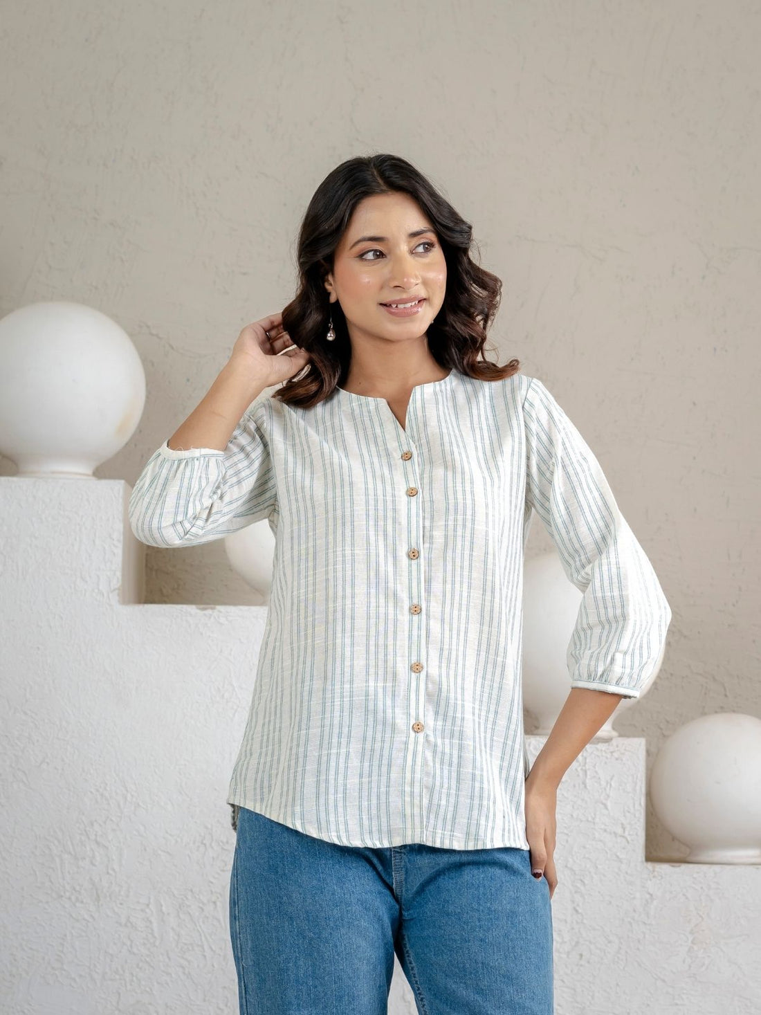 Light Pink & Light Green Striped Cotton Casual Shirts Combo