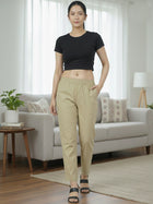 Everyday White Cotton Fully Elastic Trouser