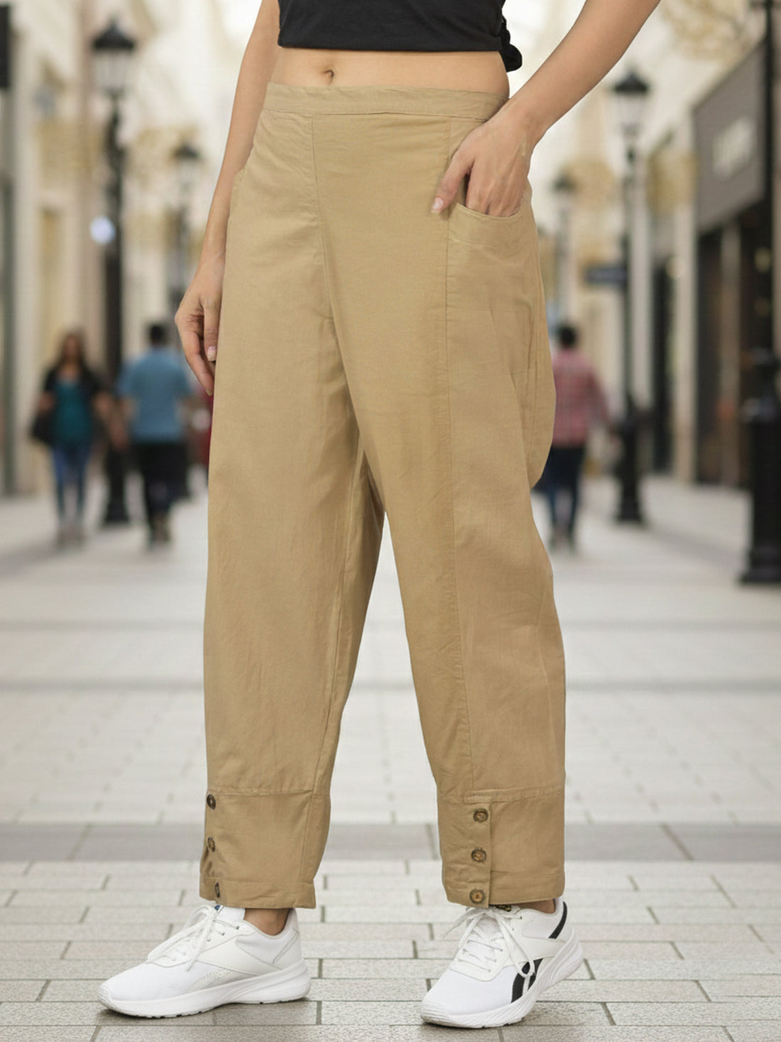 Beige & Navy Blue Side Pocket Straight Cargo Pants Combo