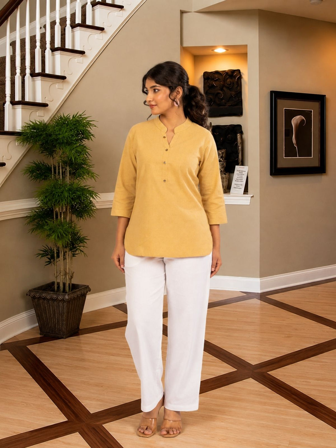 Beige Cotton Comfort Tops