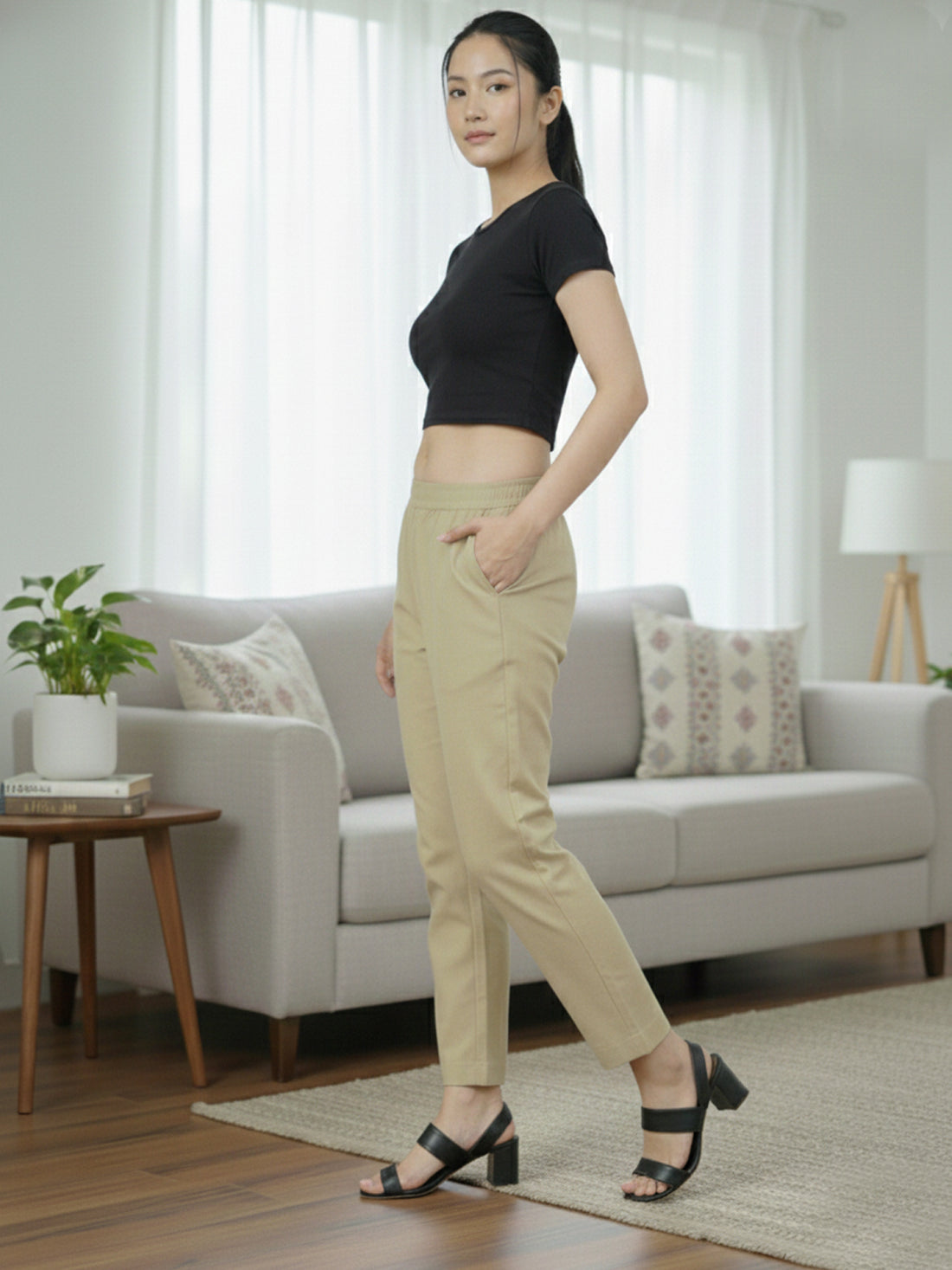 Everyday White Cotton Fully Elastic Trouser