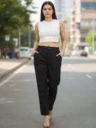 Everyday Black Cotton Pants With Zip Closure