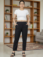 Everyday Black Cotton Fully Elastic Trouser