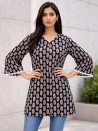Black Flow Printed Short Kurti