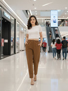 Everyday Brown Cotton Pants With Zip Closure