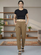 Everyday Brown Cotton Fully Elastic Trouser