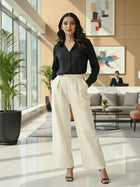 Cream Relaxed Fit Wide Leg Pants - Pure Cotton