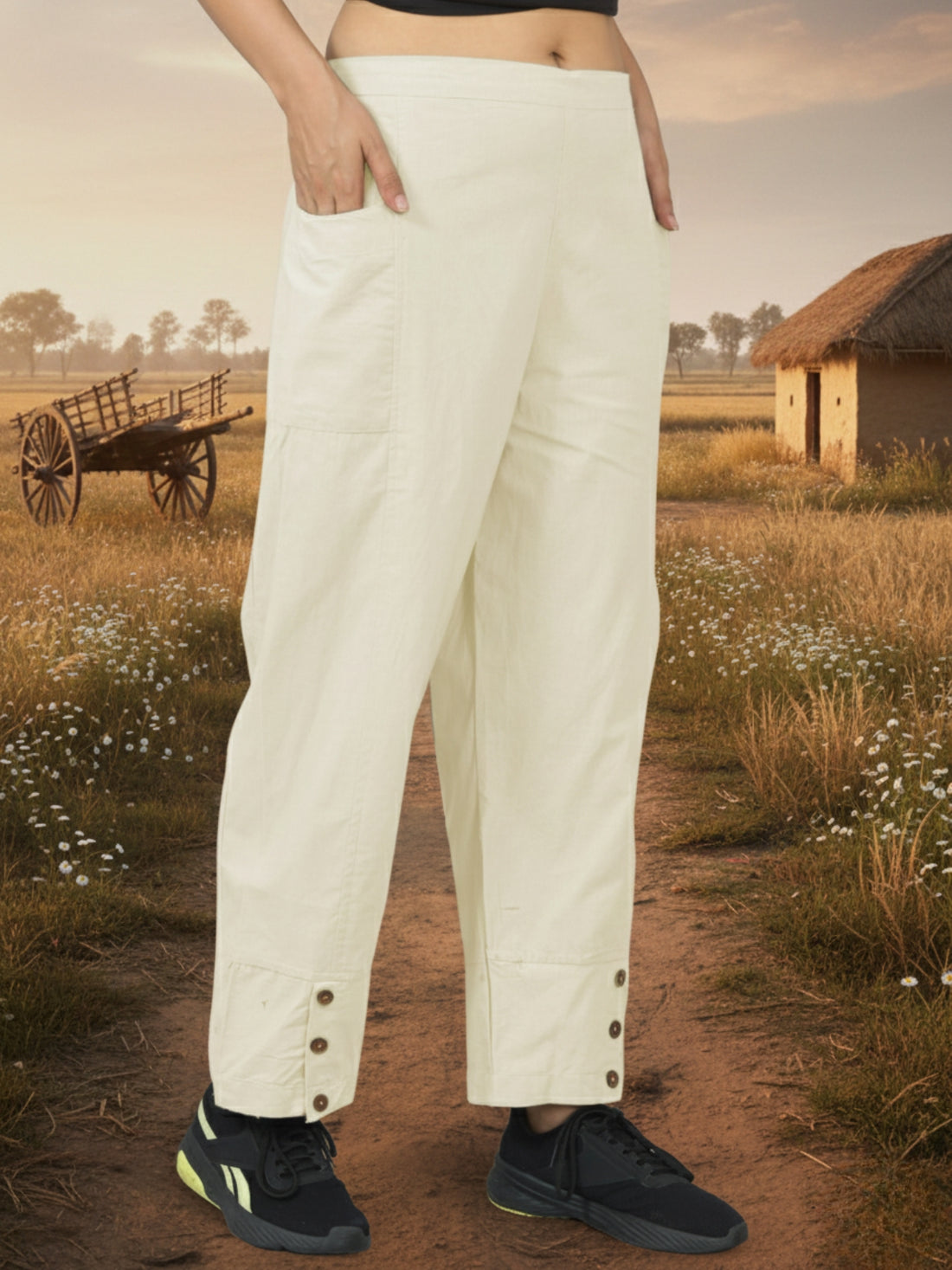 Brown & Cream Side Pocket Straight Cargo Pants Combo