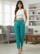 Everyday Cyan Cotton Fully Elastic Trouser
