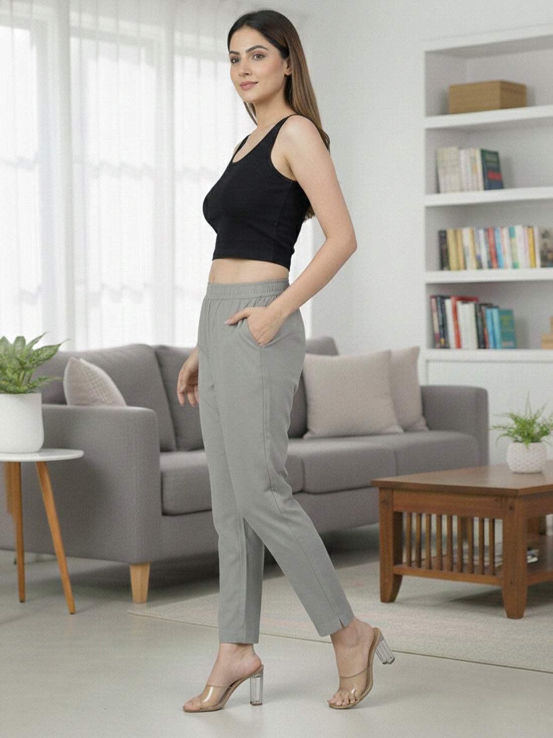 Everyday Grey Cotton Fully Elastic Trouser