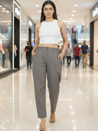 Everyday Grey Cotton Pants With Zip Closure