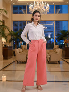 Mauve Pink Relaxed Fit Wide Leg Pants - Pure Cotton