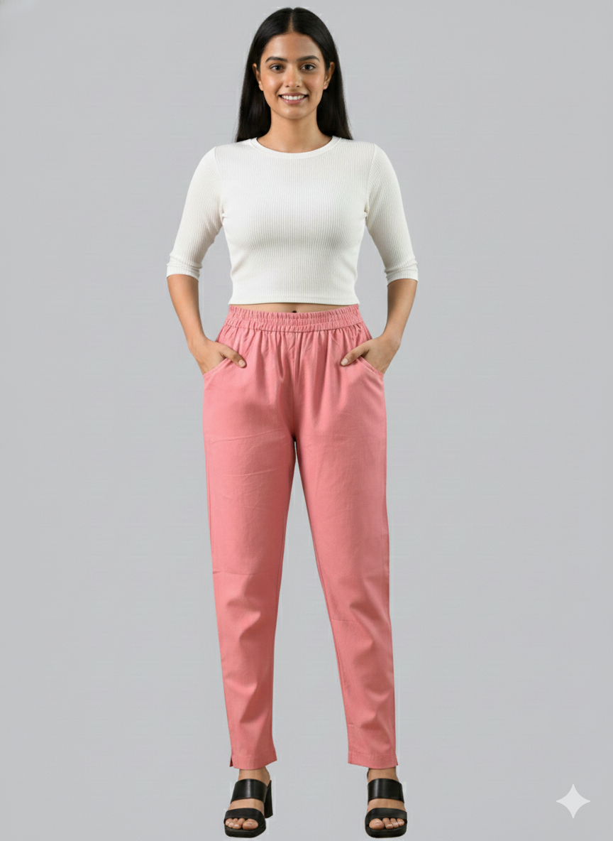 Bundle of 2 MauvePink & Red Everyday Cotton Round Elastic Trousers