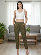 Everyday Mehendi Green Cotton Fully Elastic Trouser