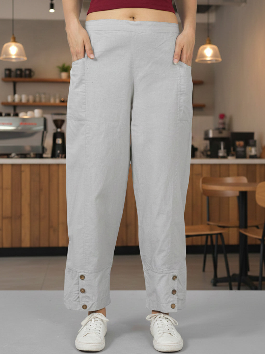Melange & White Side Pocket Straight Cargo Pants Combo