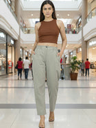 Everyday Melange Grey Cotton Pants With Zip Closure