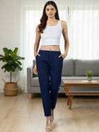 Everyday Navy Blue Cotton Fully Elastic Trouser