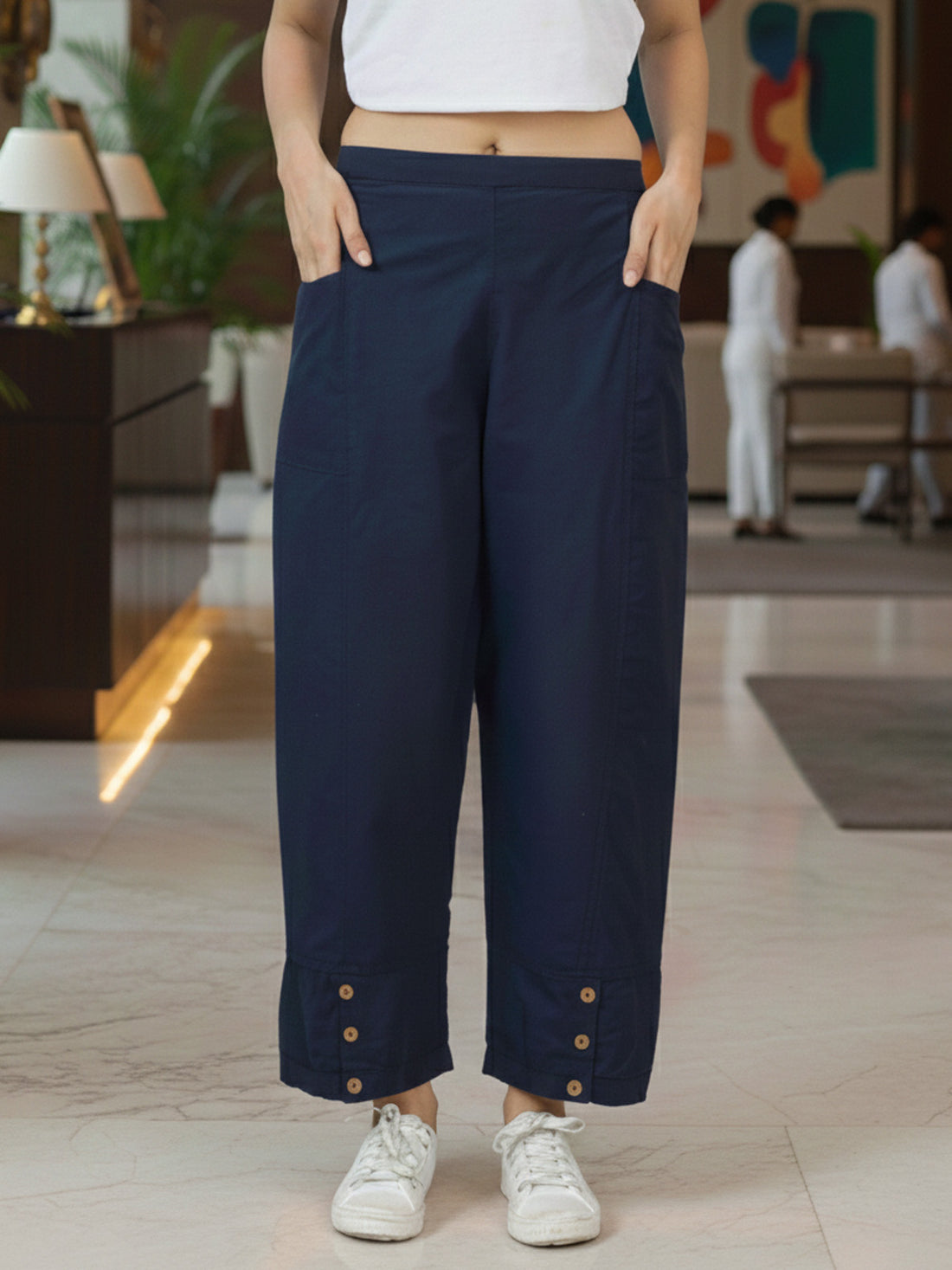 Navy Blue & Teal Blue Side Pocket Straight Cargo Pants Combo
