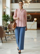 Elegant Pink Small Stripe Shoulder-Pleat Shirt
