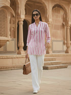 Elegant Pink Stripe Shoulder-Pleat Shirt