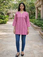 Pink Zig-Zag Printed Short Kurti