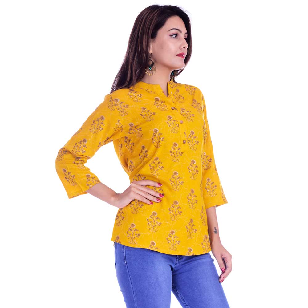 Bundle of 2 Mustard and Cyan Printed Tops