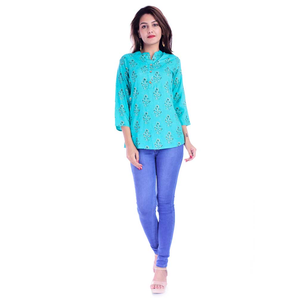 Bundle of 2 Cyan and Yellow Printed Tops