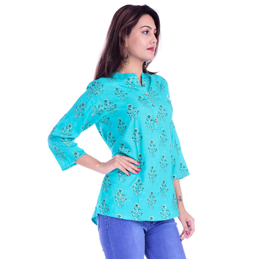 Bundle of 2 Green and Cyan Printed Tops
