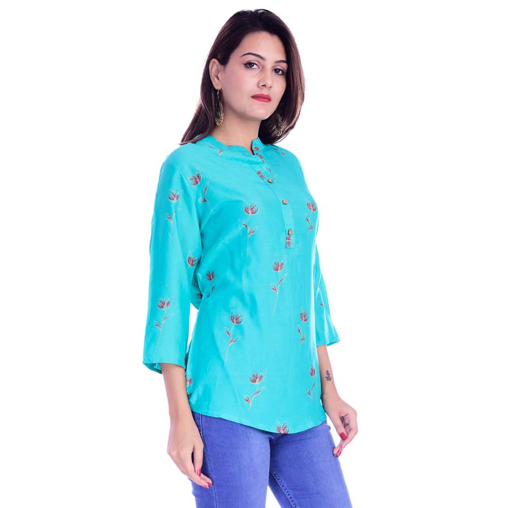 Bundle of 2 Cyan and Yellow Printed Tops