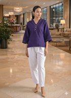 Purple Handloom Cotton Anchor Thread Designer Top