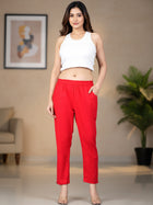Everyday Red Cotton Fully Elastic Trouser