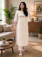 Cream Embroidery Kurta Pant Set