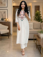 Cream Embroidery Kurta Pant Set
