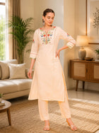 Cream Embroidery Kurta Pant Set