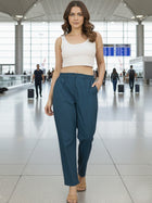 Everyday Teal Blue Cotton Pants With Zip Closure