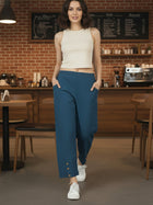 Teal Blue Everyday Cotton Straight Cargo Pant